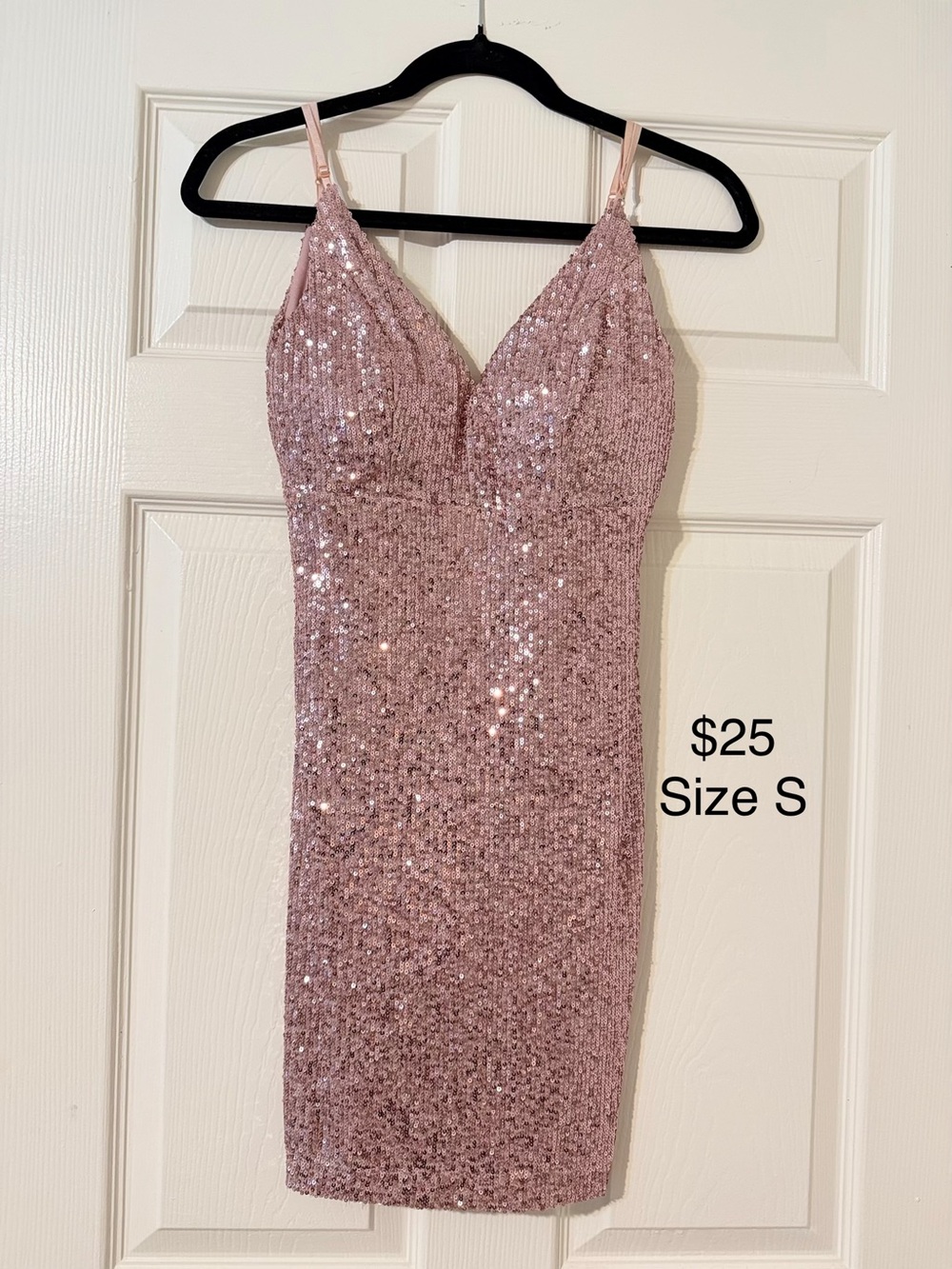 jcpenney Rose Pink Sequin V‑Neck Spaghetti Strap Mini Dress